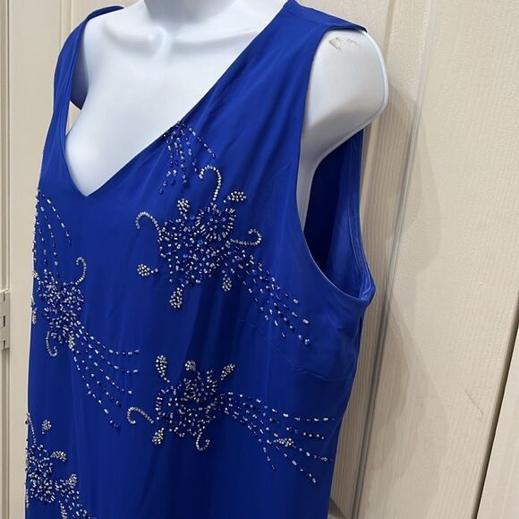 Alfred Angelo Formal Top Size 18W Cobalt Blue V Neck Short Sleeve Sequins Beaded - Picture 4 of 11